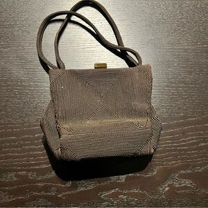 Vintage Brown Cord Clutch with Double Strap